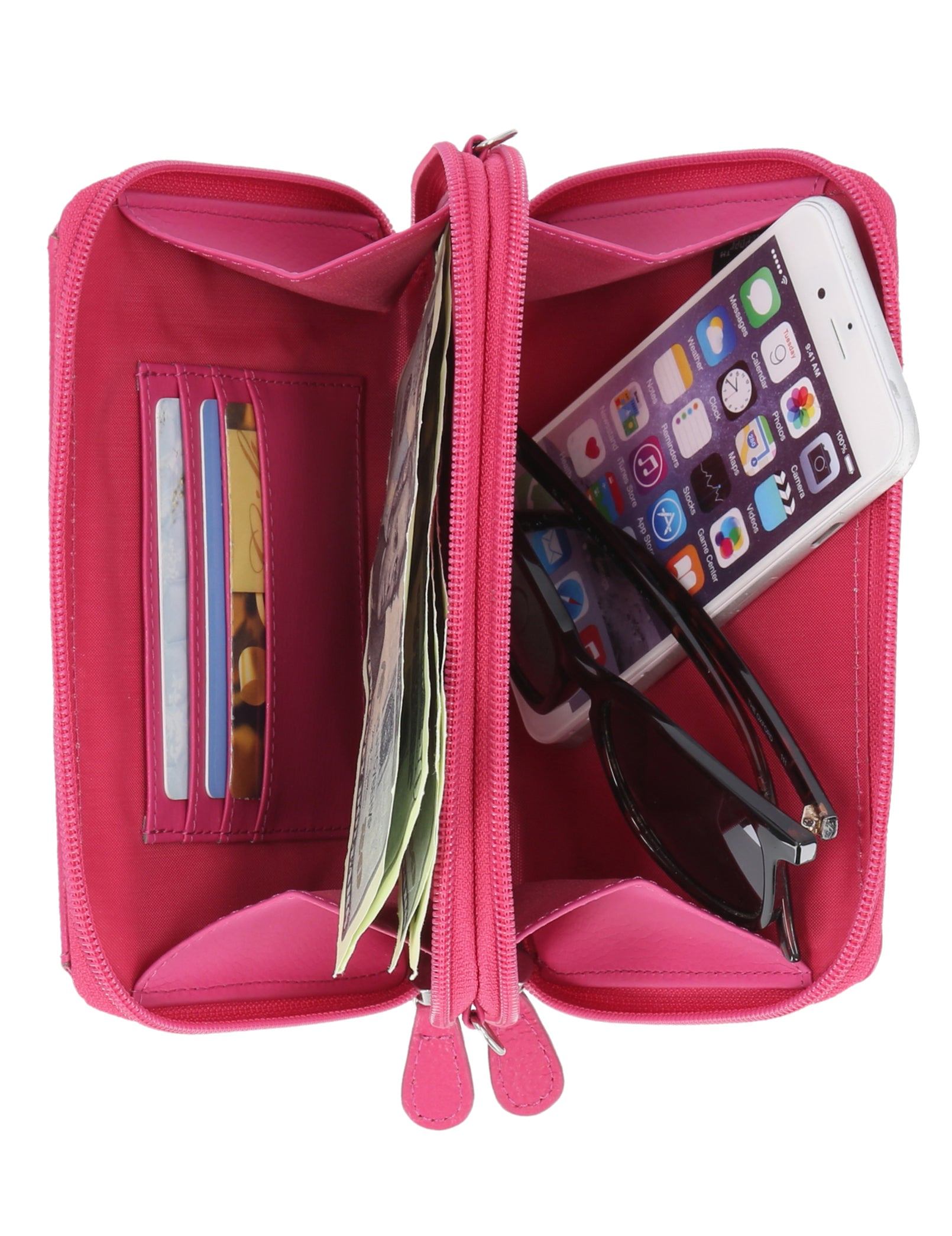 On The Move Crossbody Belt Bag - Mundi Wallets - Women's Wallet - Organizer Wallet - RFID Protected -  Pink