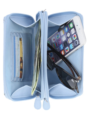 On The Move Crossbody Belt Bag - Mundi Wallets - Women's Wallet - Organizer Wallet - RFID Protected - Chambray