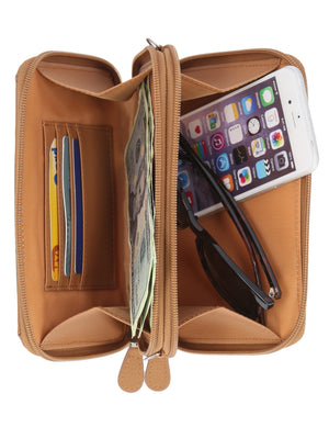 On The Move Crossbody Belt Bag - Mundi Wallets - Women's Wallet - Organizer Wallet - RFID Protected -  Peanut