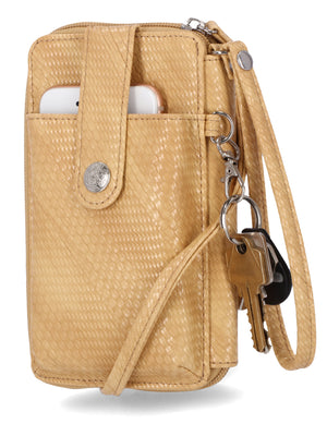 Jacqui Crossbody Cell Phone Wallet - Mundi Wallets - Women's Wallet - Wristlet - Crossbody Bag - Key Chain - Wheat - RFID protected Organizer Wallet