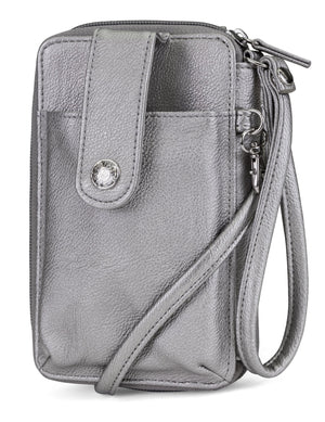 Jacqui Crossbody Cell Phone Wallet - Mundi Wallets - Women's Wallet - Wristlet - Crossbody Bag - Key Chain - Pewter Silver - RFID protected Organizer Wallet