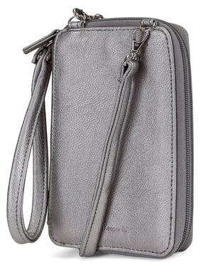 Jacqui Crossbody Cell Phone Wallet - Mundi Wallets - Women's Wallet - Wristlet - Crossbody Bag - Key Chain - Pewter Silver - RFID protected Organizer Wallet