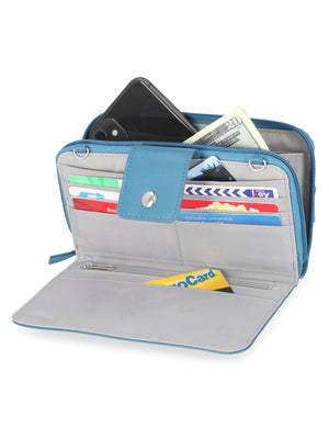 Mavis RFID Protected Women's Crossbody Bag - Floral - Organizer Wallet - Cadet Blue 