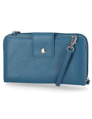Mavis RFID Protected Women's Crossbody Bag - Floral - Organizer Wallet - Cadet Blue 