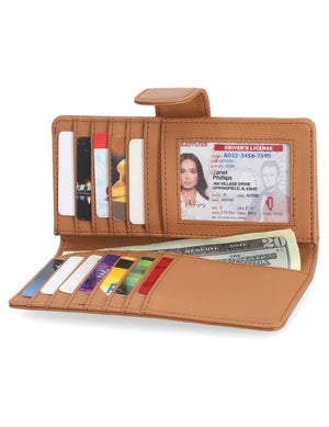 Mundi Wallets - All in one leather Clutch - Women's Wallets - Genuine Leather Wallets For Women - RFID Protection - Organizer Wallets - Multiple Pockets and compartments - Peanut