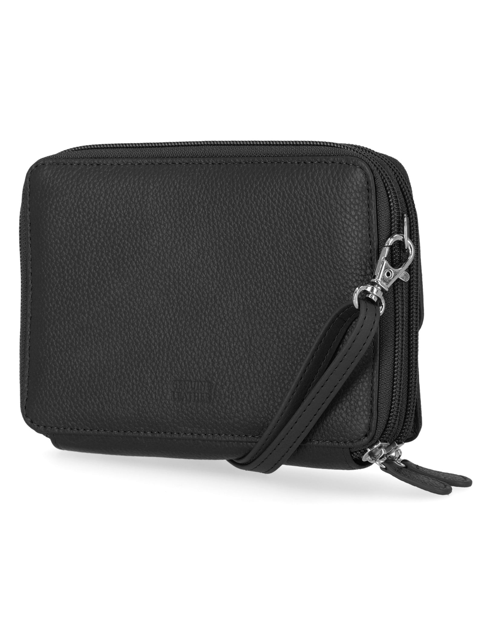 Wallet body bag／black Black Leather Wallet With Wrist Strap Detail – 2025 SPRING