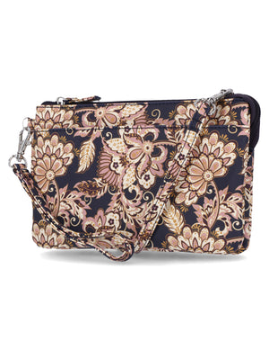 Brady Cell Phone Crossbody Bag - Mundi Wallets - Women's Crossbody Bag / Belt Bag - Navy (Paisley)- RFID protected Organizer Wallet