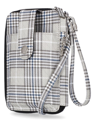 Jacqui Crossbody Cell Phone Wallet - Mundi Wallets - Women's Wallet - Wristlet - Crossbody Bag - Key Chain - Plaid- RFID protected Organizer Wallet