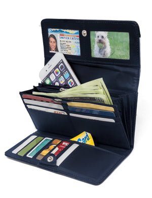 File Master Clutch - Mundi Wallets - Women's Wallet - Navy - RFID protected Organizer Wallet