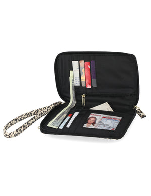 Jacqui Crossbody Cell Phone Wallet - Mundi Wallets - Women's Wallet - Wristlet - Crossbody Bag - Key Chain - Snow Leopard- RFID protected Organizer Wallet