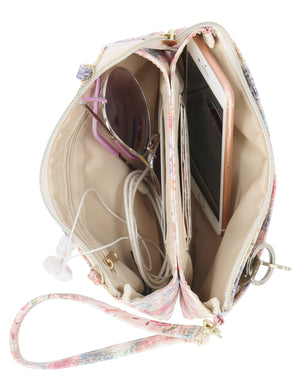 Brady Cell Phone Crossbody Bag - Mundi Wallets - Women's Crossbody Bag / Belt Bag -Aster Floral - RFID protected Organizer Wallet