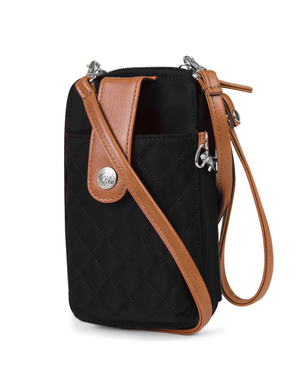 Jacqui Crossbody Cell Phone Wallet - Mundi Wallets - Women's Wallet - Wristlet - Crossbody Bag - Key Chain - Black Brown - RFID protected Organizer Wallet