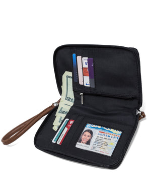 Jacqui Crossbody Cell Phone Wallet - Mundi Wallets - Women's Wallet - Wristlet - Crossbody Bag - Key Chain - Black Brown - RFID protected Organizer Wallet