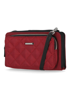 Mavis RFID Protected Women's Crossbody Bag - Floral - Organizer Wallet - Deep Red