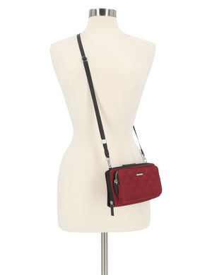 Mavis RFID Protected Women's Crossbody Bag - Floral - Organizer Wallet - Deep Red