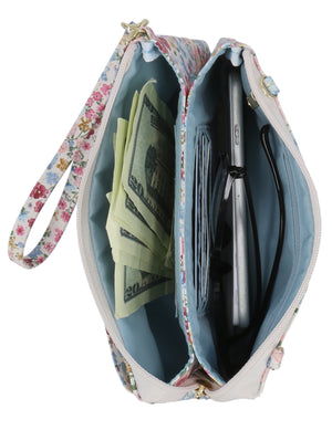 Brady Cell Phone Crossbody Bag - Mundi Wallets - Women's Crossbody Bag / Belt Bag - Pansy Garden - RFID protected Organizer Wallet