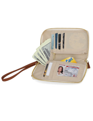 Jacqui Crossbody Cell Phone Wallet - Mundi Wallets - Women's Wallet - Wristlet - Crossbody Bag - Key Chain - BridgeHampton  -Sand RFID protected Organizer Wallet